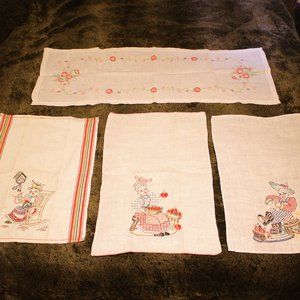 Vintage Embroidered Kitchen Linens Lot